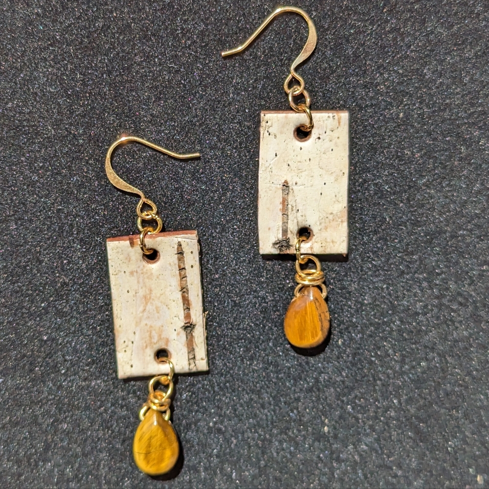 NWT Birchbark & Tigereye earrings